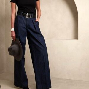 Banana Republic sz 30 Long High Rise Pleated Exaggerate Wide Leg Jeans 35” insm